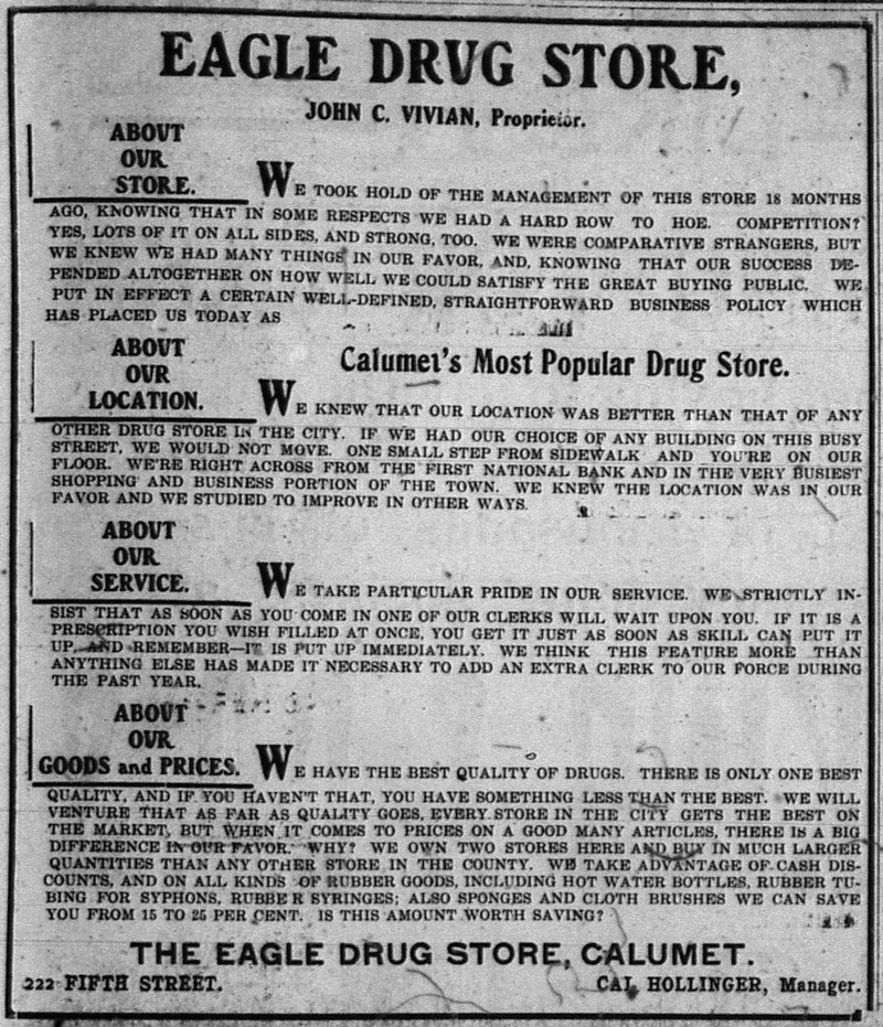 Newspaper ad - <i>The Copper Country Evening News</i>, 14 Jun 1901